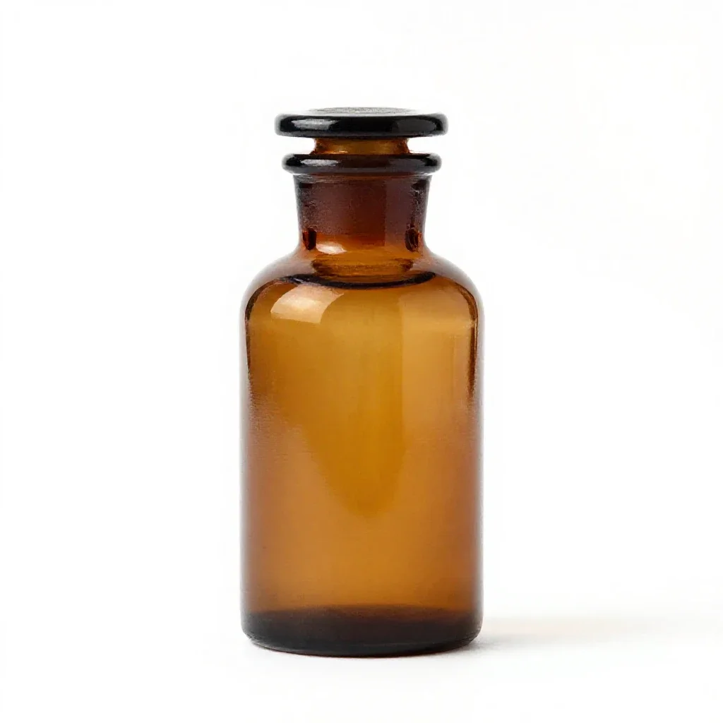 Amber glass apothecary bottle isolated on a white background
