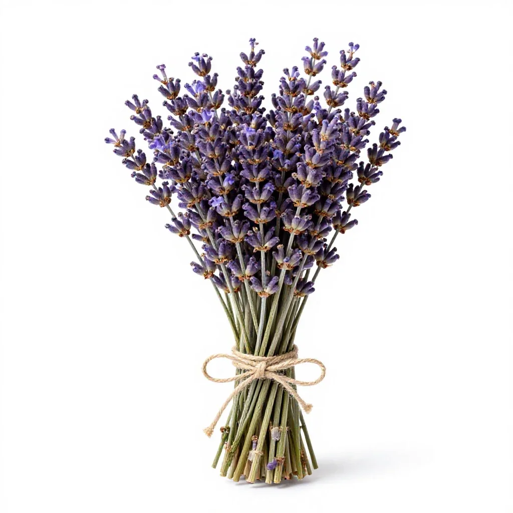 Lavender bunch tied with twine isolated on a white background