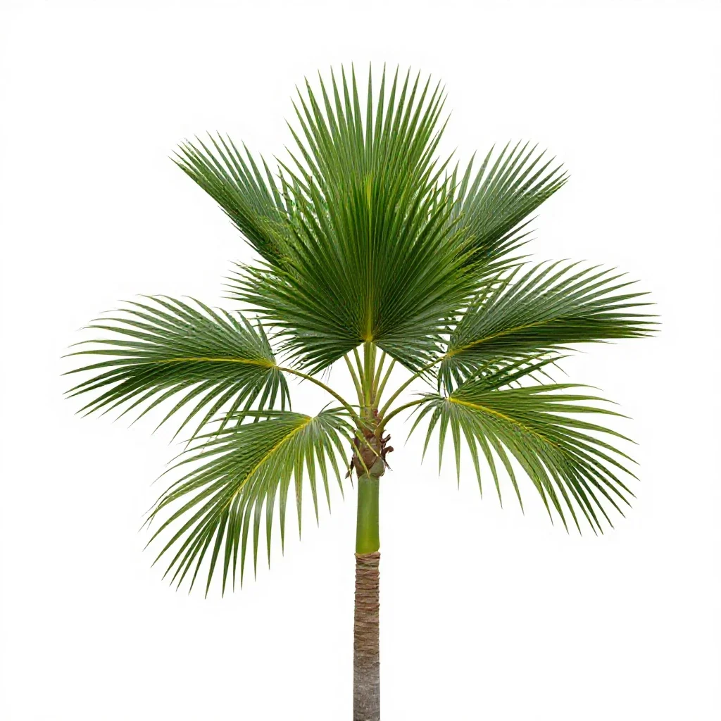 Nikau palm frond isolated on a white background