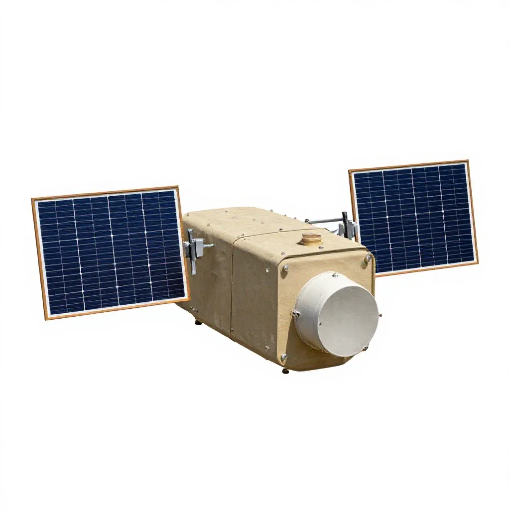Satellite bus with solar wings isolated on a white background