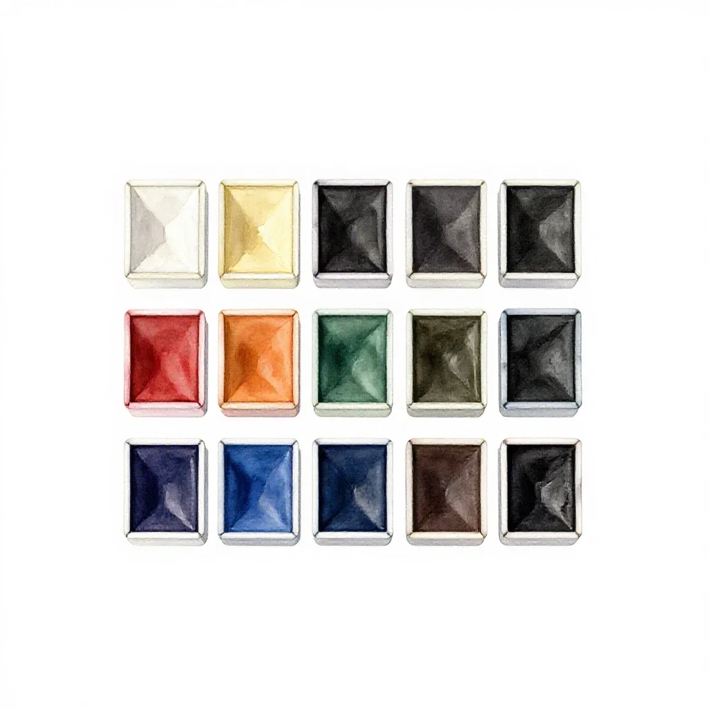 Set of watercolour pans isolated on a white background