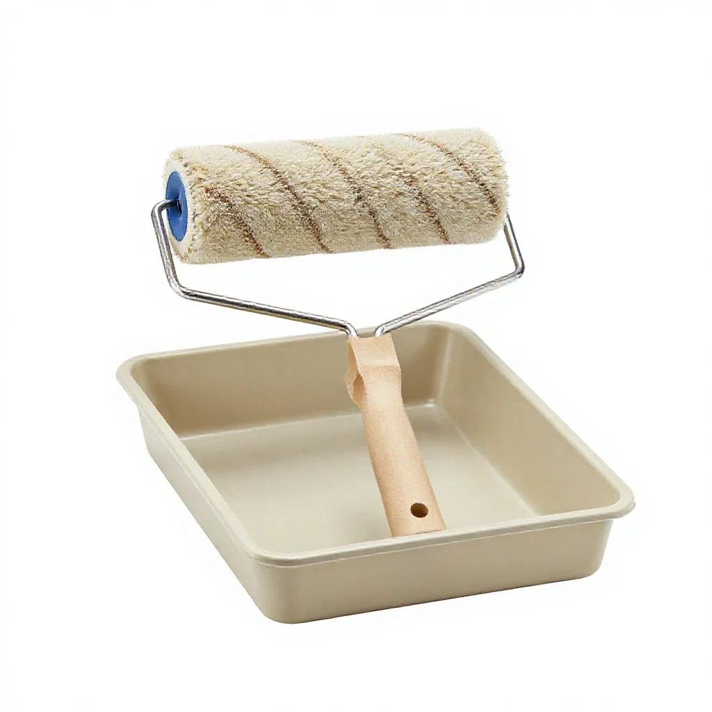 Paint roller and tray isolated on a white background