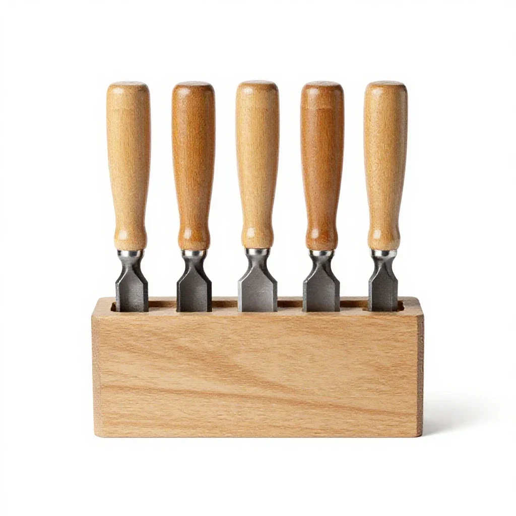 Wood chisel set isolated on a white background