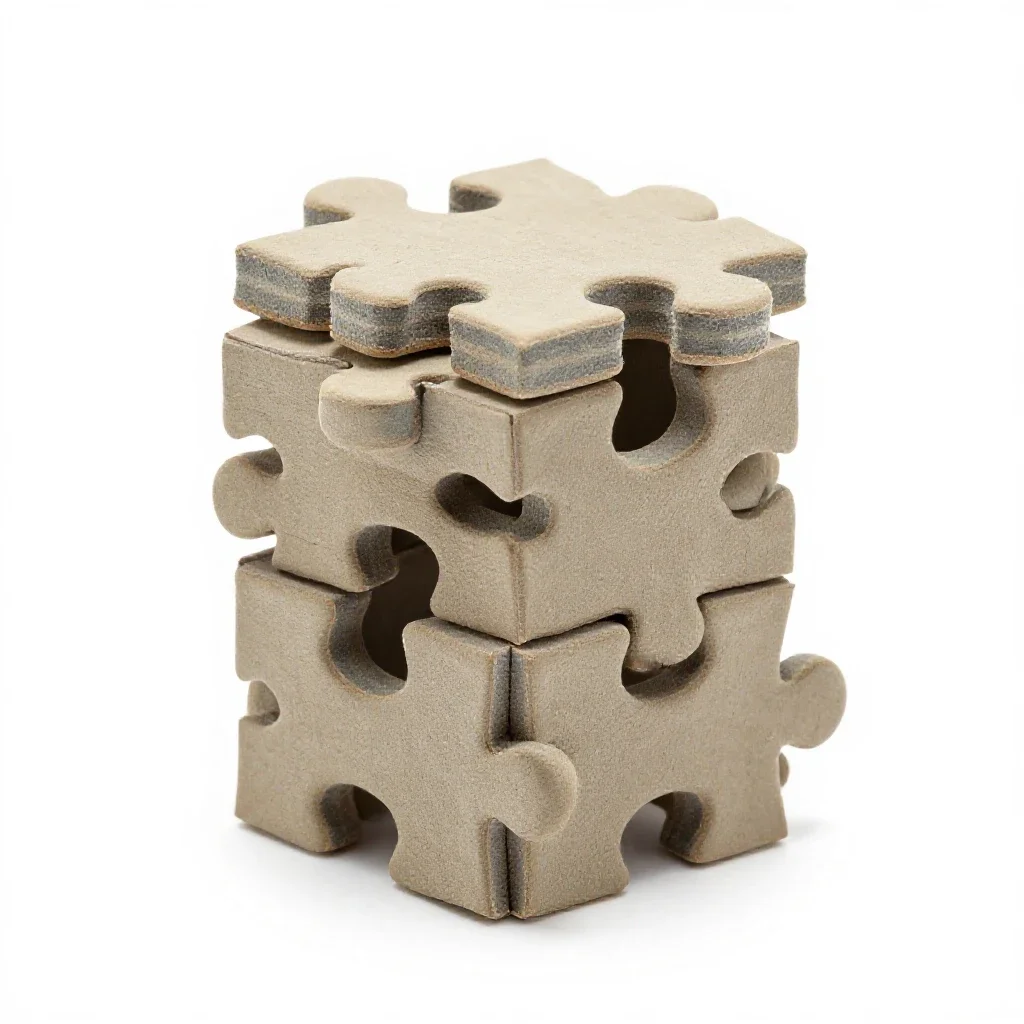 Jigsaw puzzle piece stack isolated on a white background
