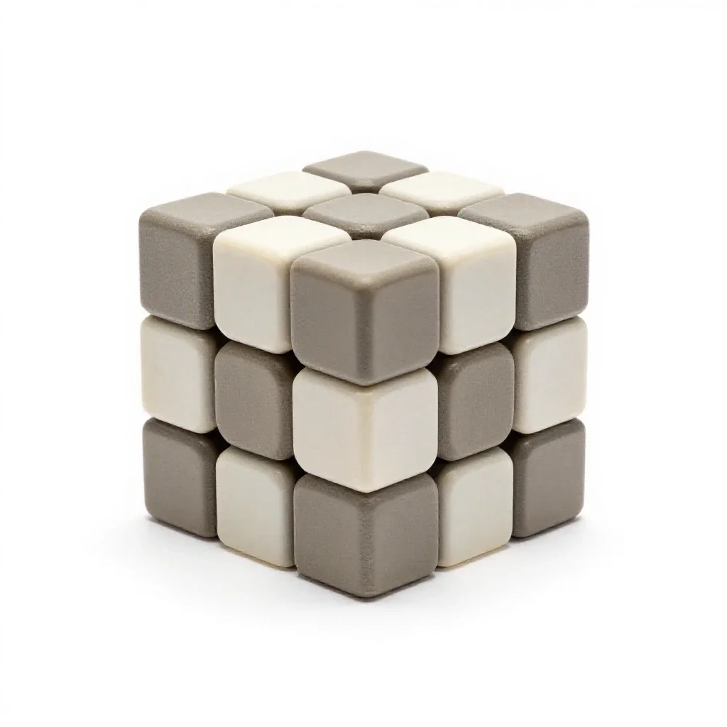 Rubik style twisty puzzle isolated on a white background