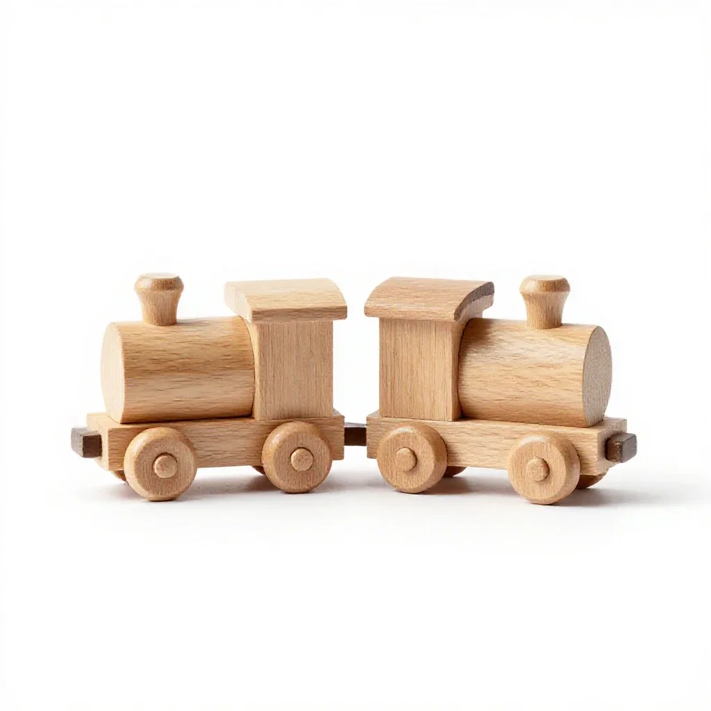 Wooden train track piece isolated on a white background