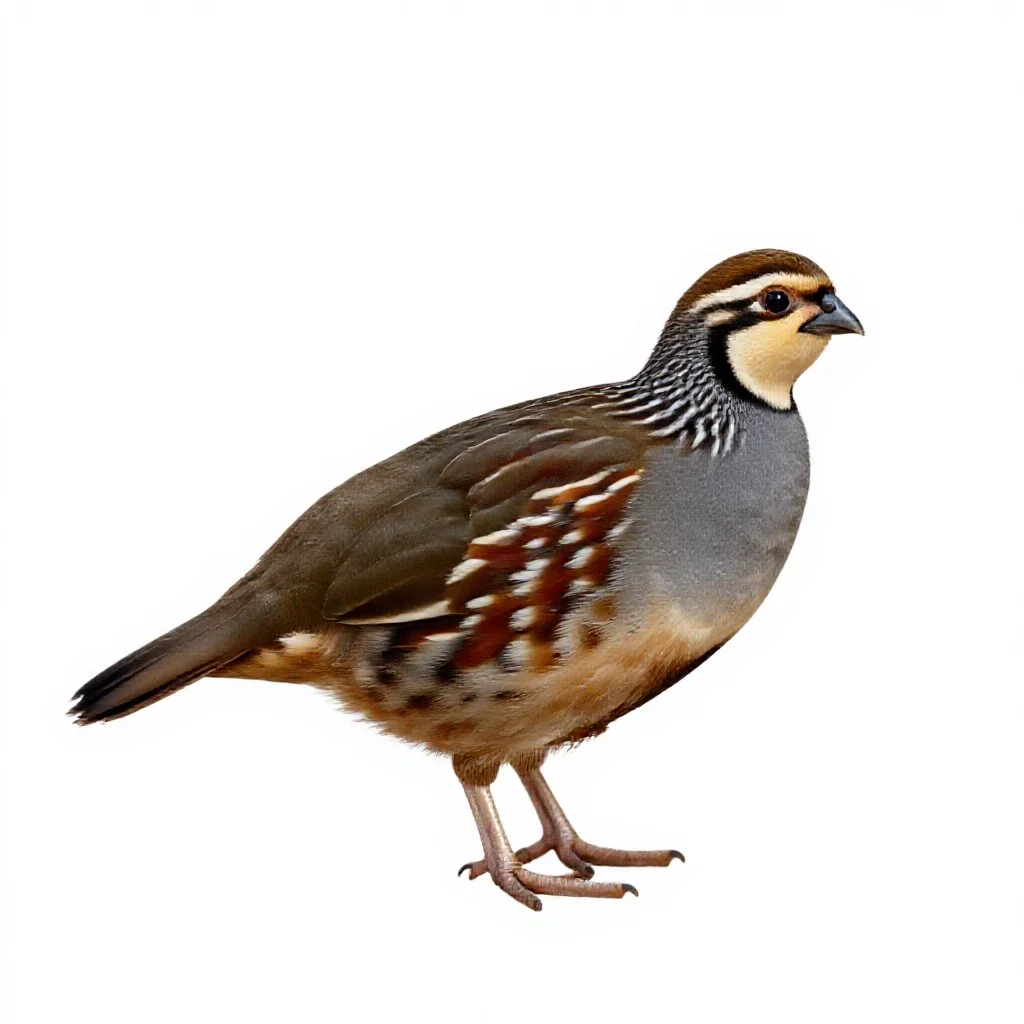 Striped button quail isolated on a white background