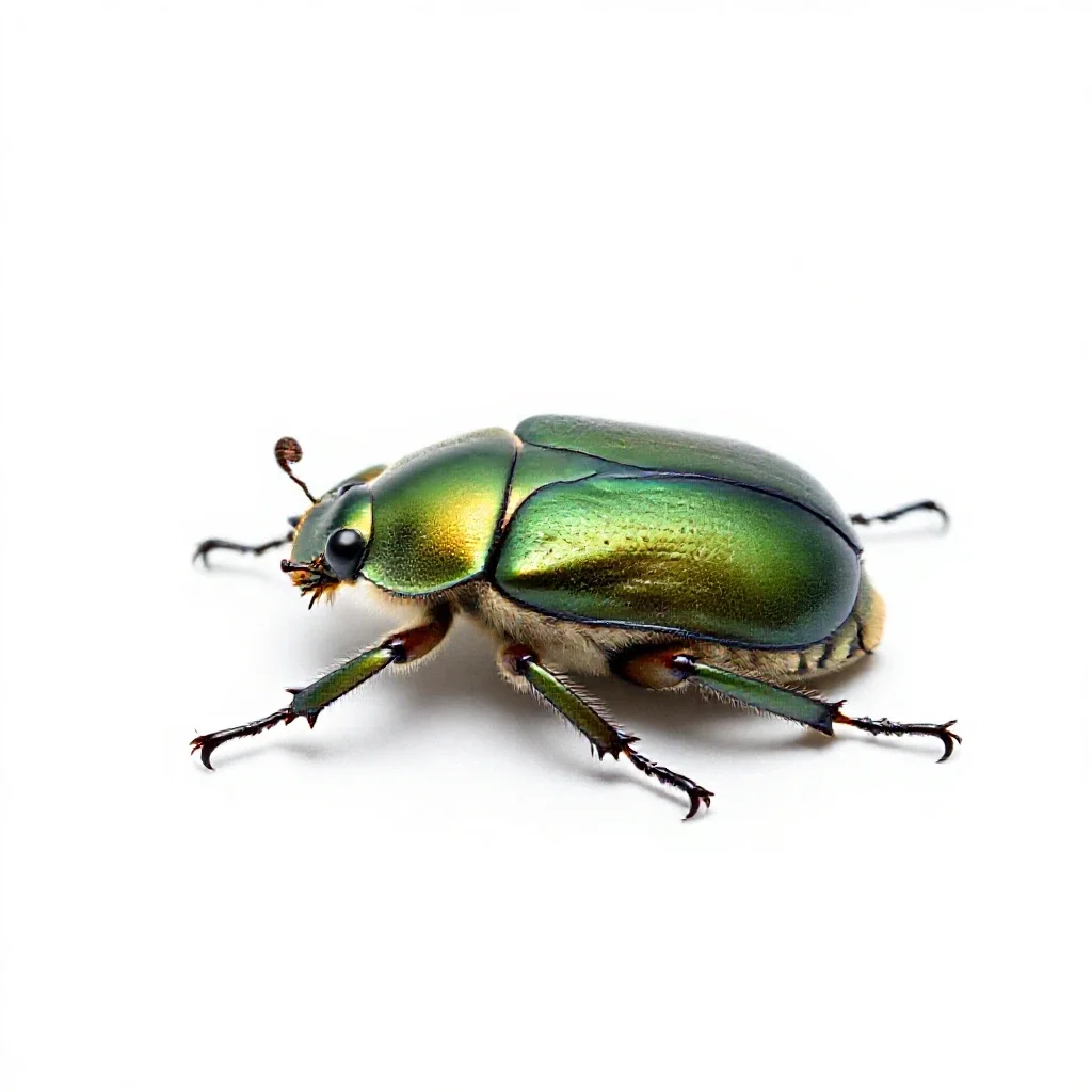 Green June beetle isolated on a white background