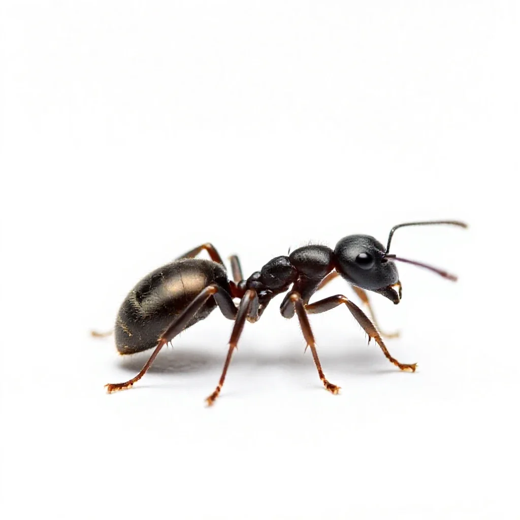 Little black ant isolated on a white background