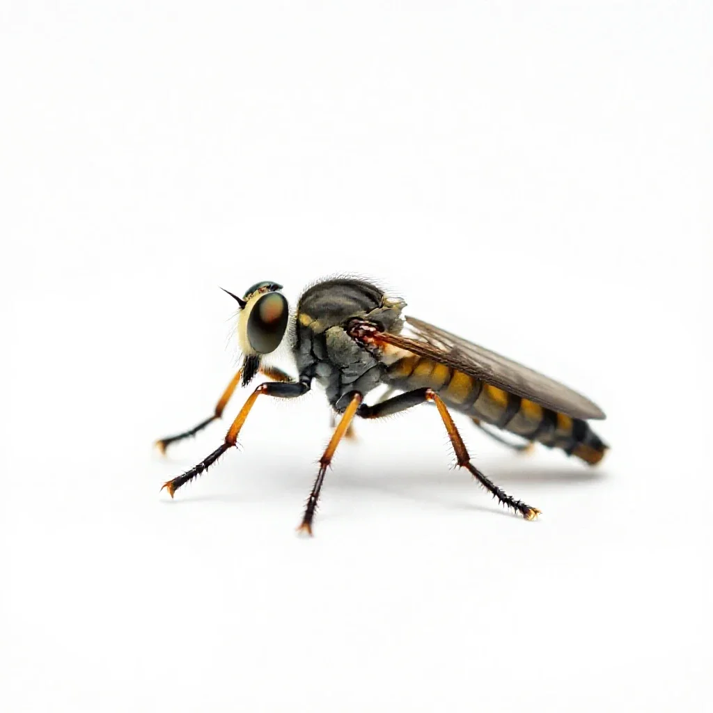 Robber fly isolated on a white background