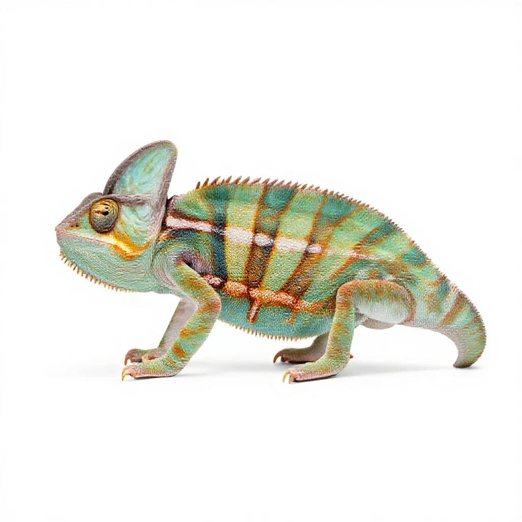 Horned chameleon isolated on a white background