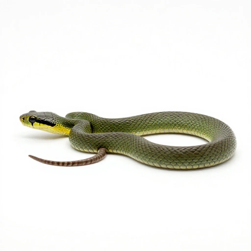 Rough green snake isolated on a white background