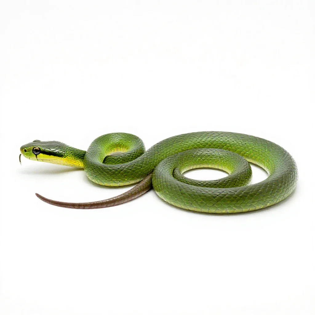 Smooth green snake isolated on a white background