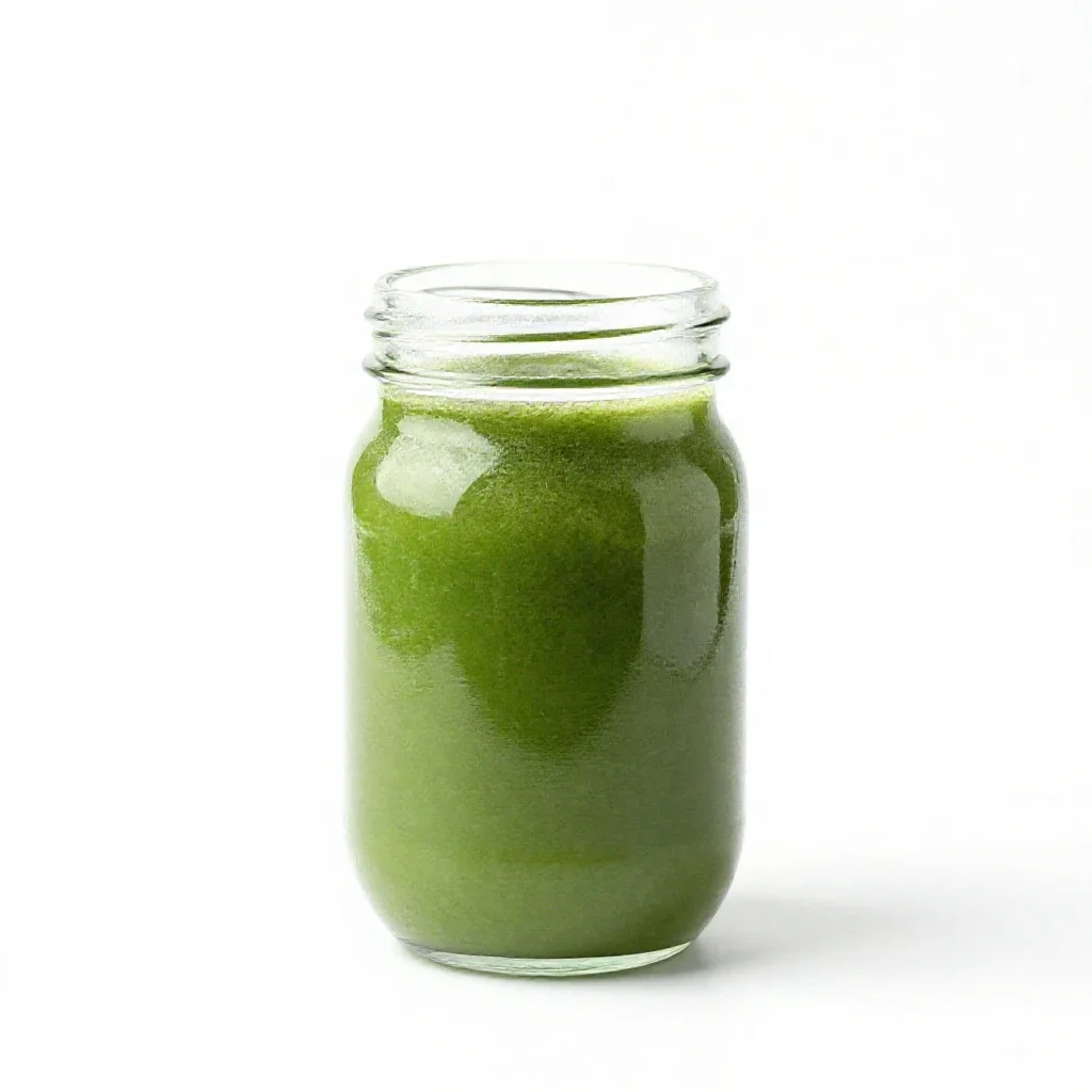 Green smoothie in a jar isolated on a white background