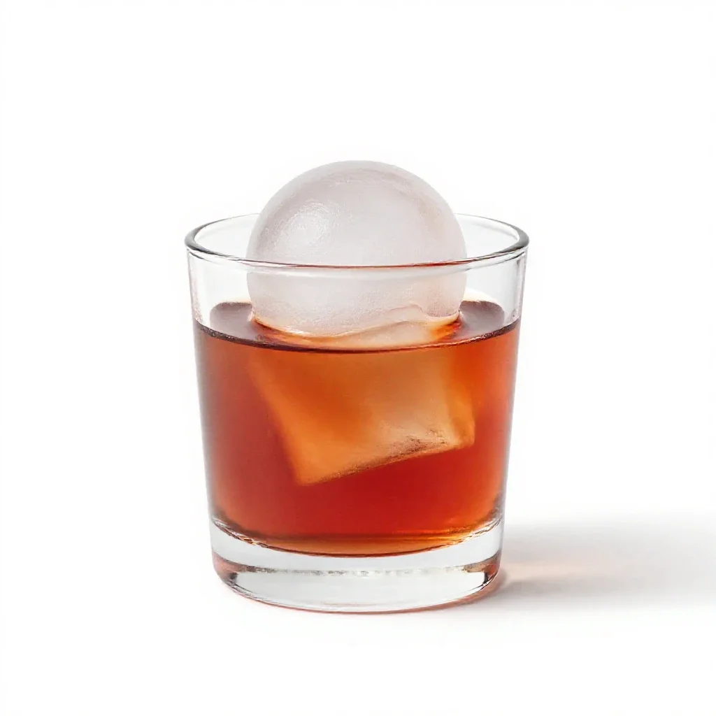 Negroni with an ice sphere isolated on a white background