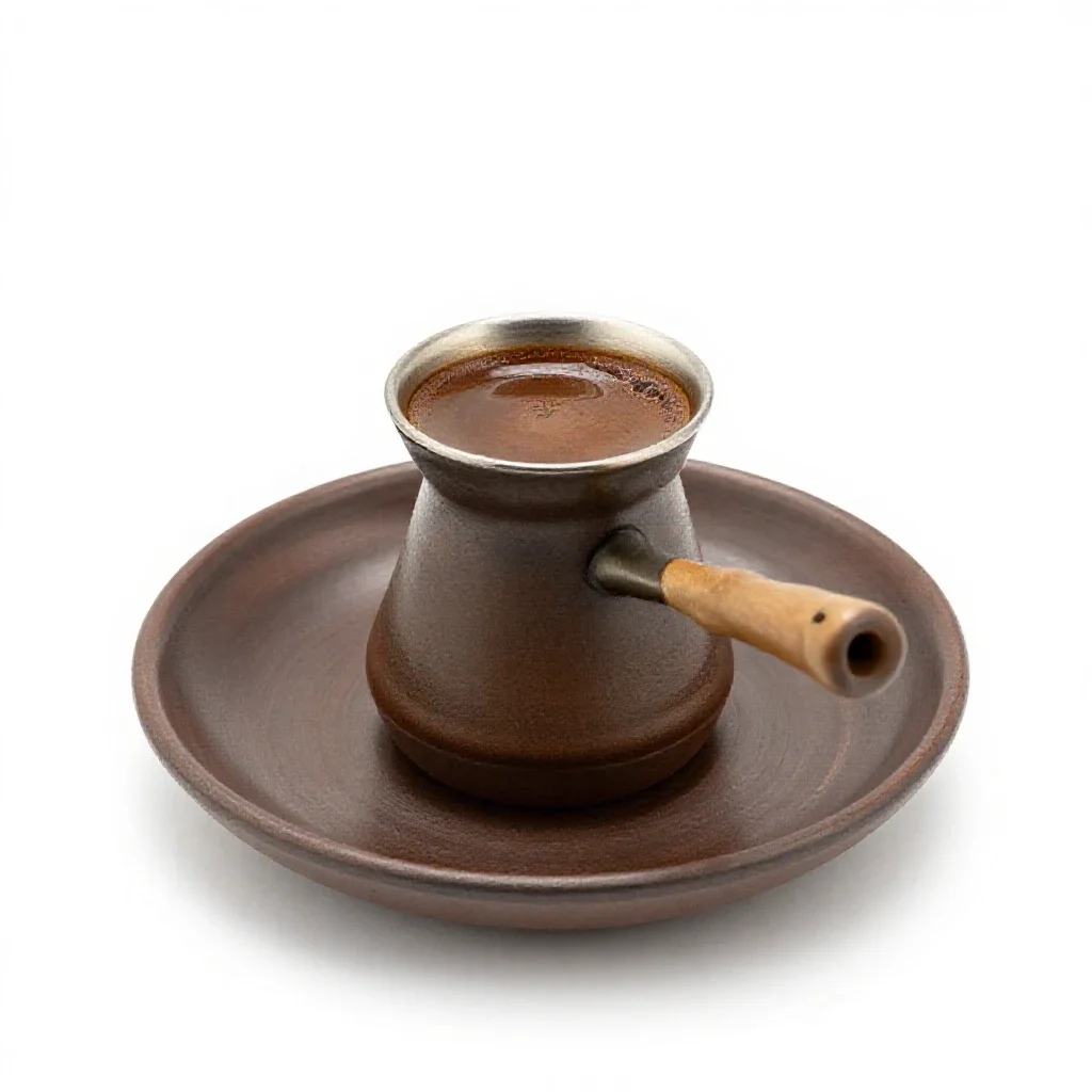 Turkish coffee in a cezve isolated on a white background