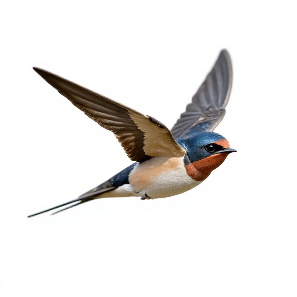 Barn swallow in flight isolated on a white background