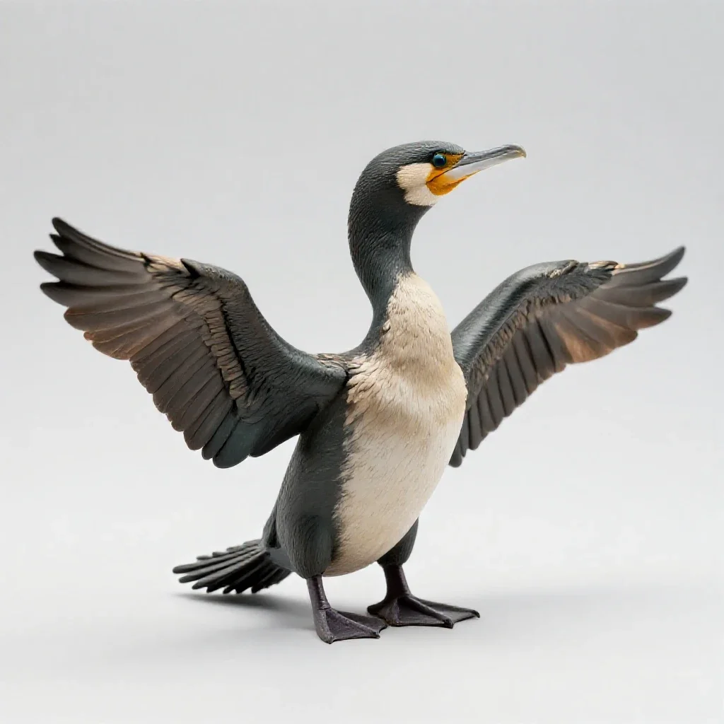 Cormorant drying its wings isolated on a white background