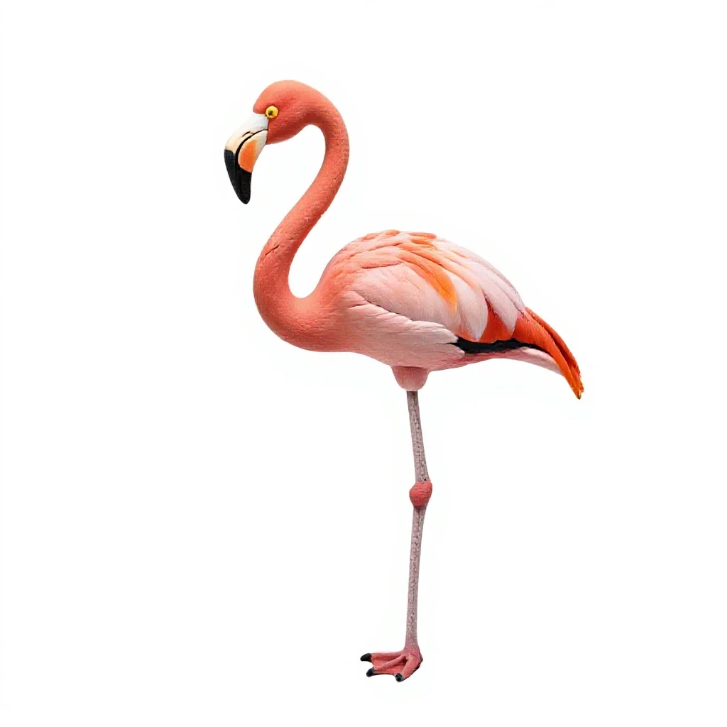 Flamingo on one leg isolated on a white background