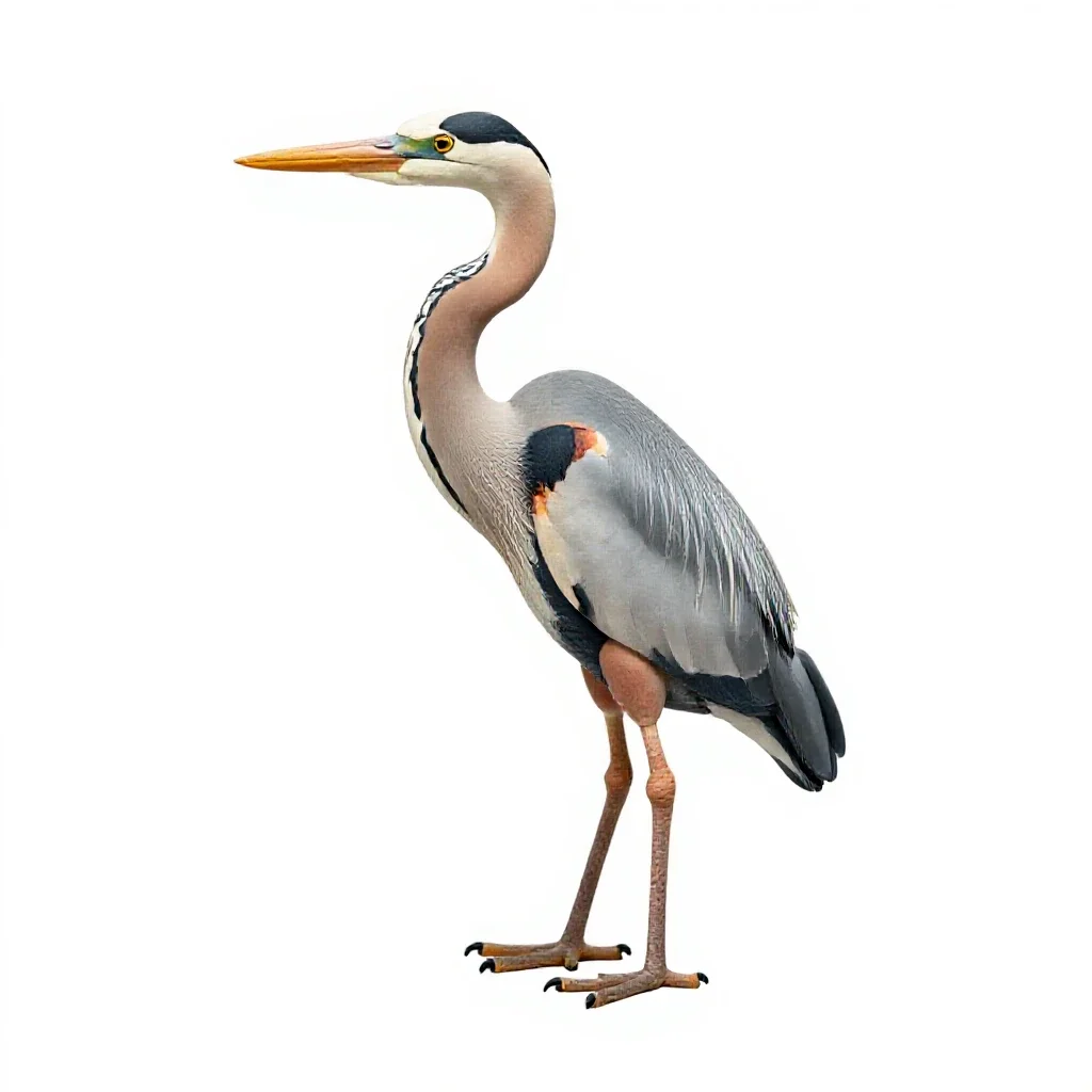 Heron standing still isolated on a white background
