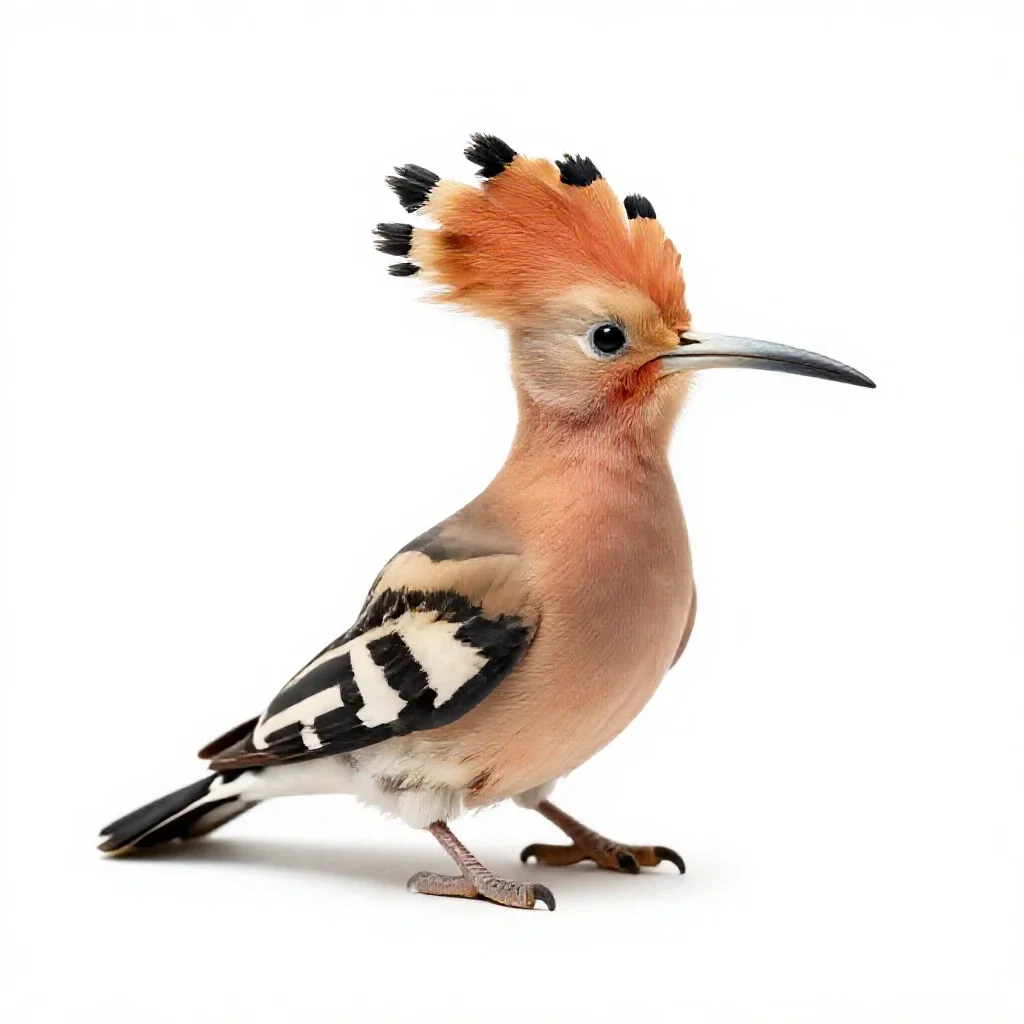 Hoopoe with its crest raised isolated on a white background