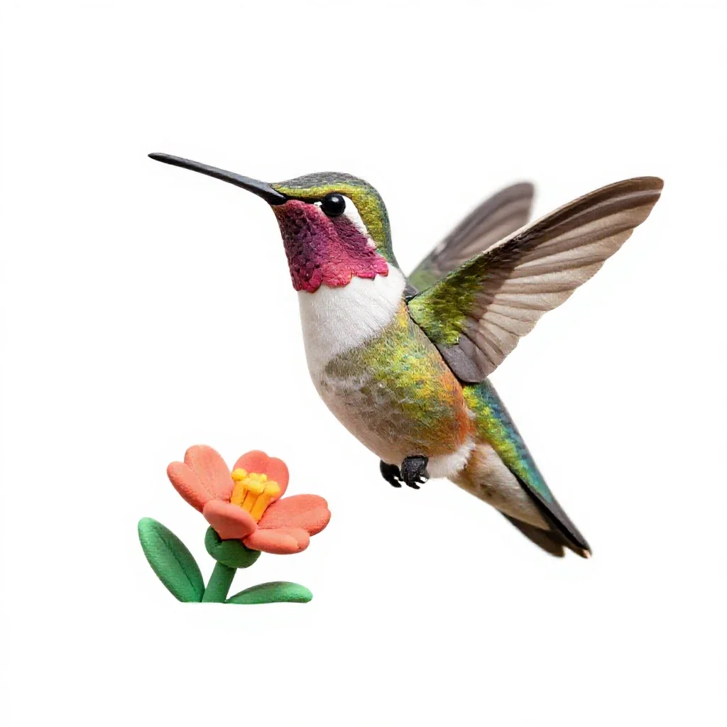 Hummingbird at a flower isolated on a white background