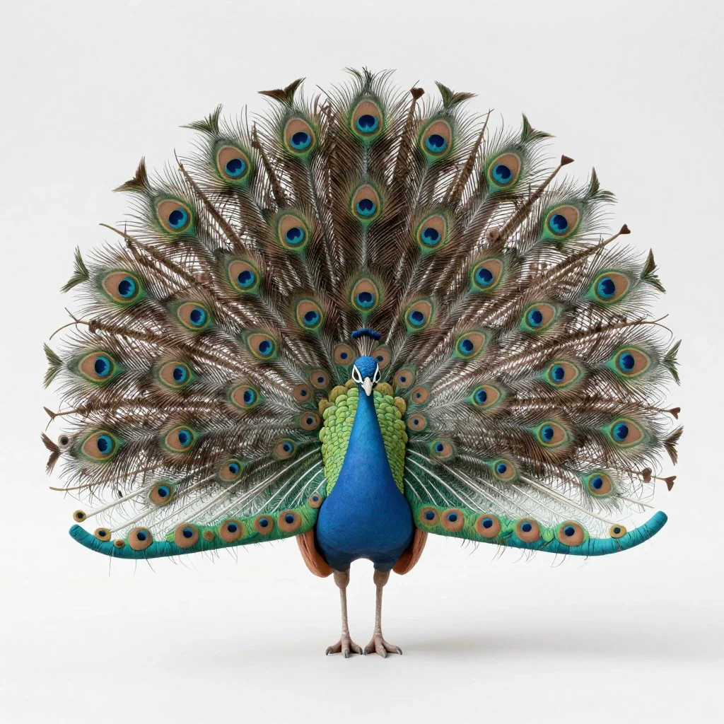 Peacock displaying isolated on a white background
