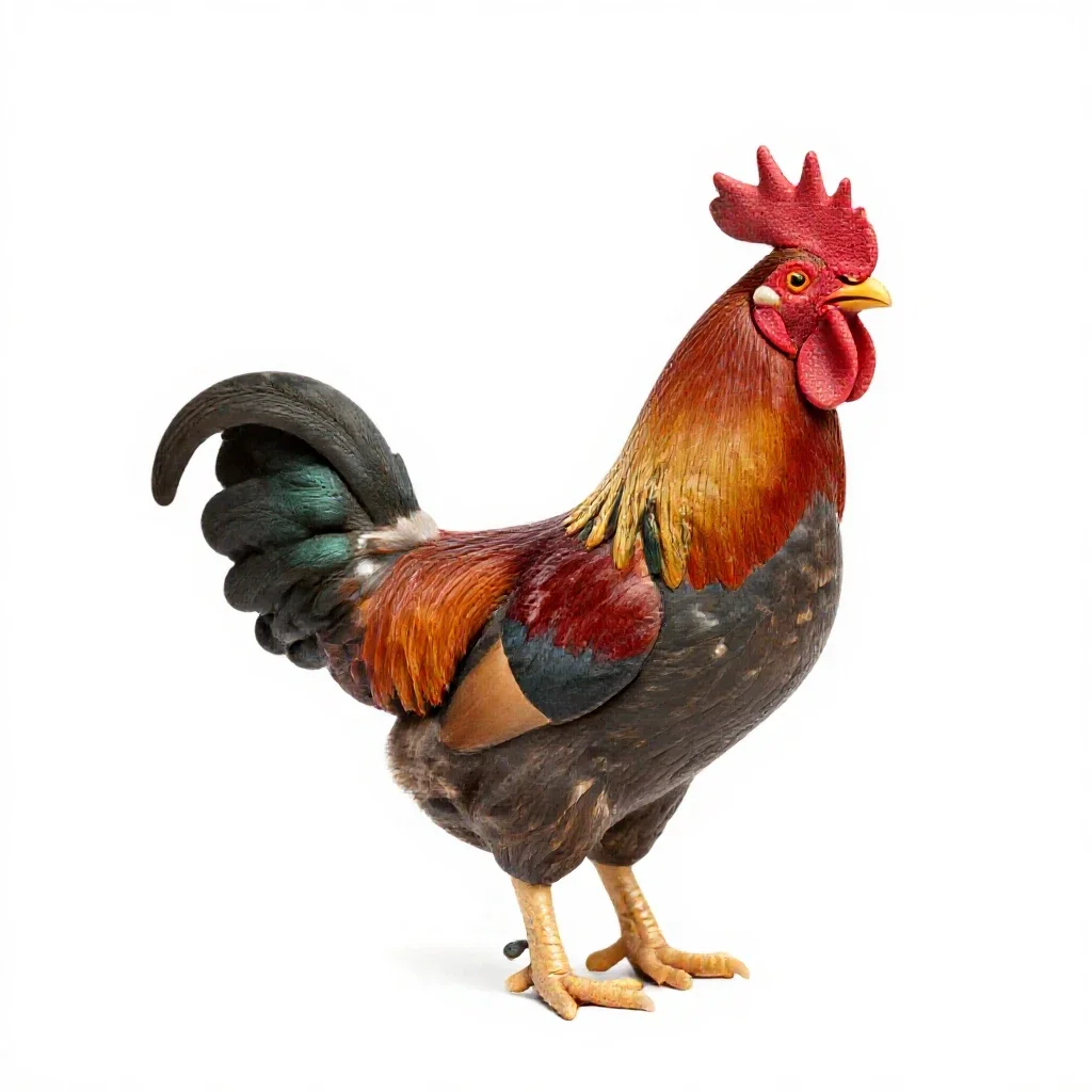 Rooster crowing isolated on a white background