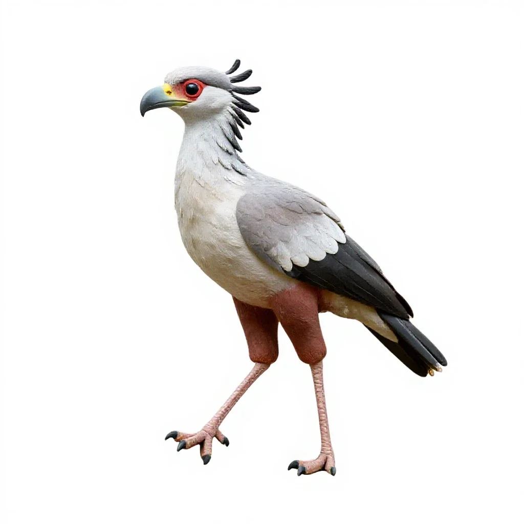 Secretary bird striding isolated on a white background