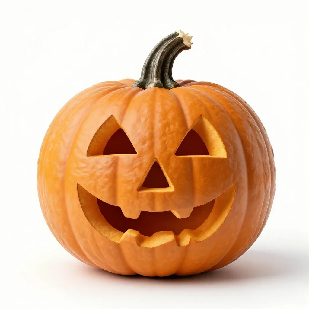 Carved pumpkin lantern isolated on a white background