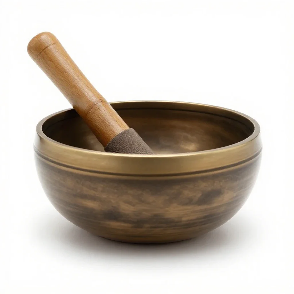 Singing bowl with a mallet isolated on a white background