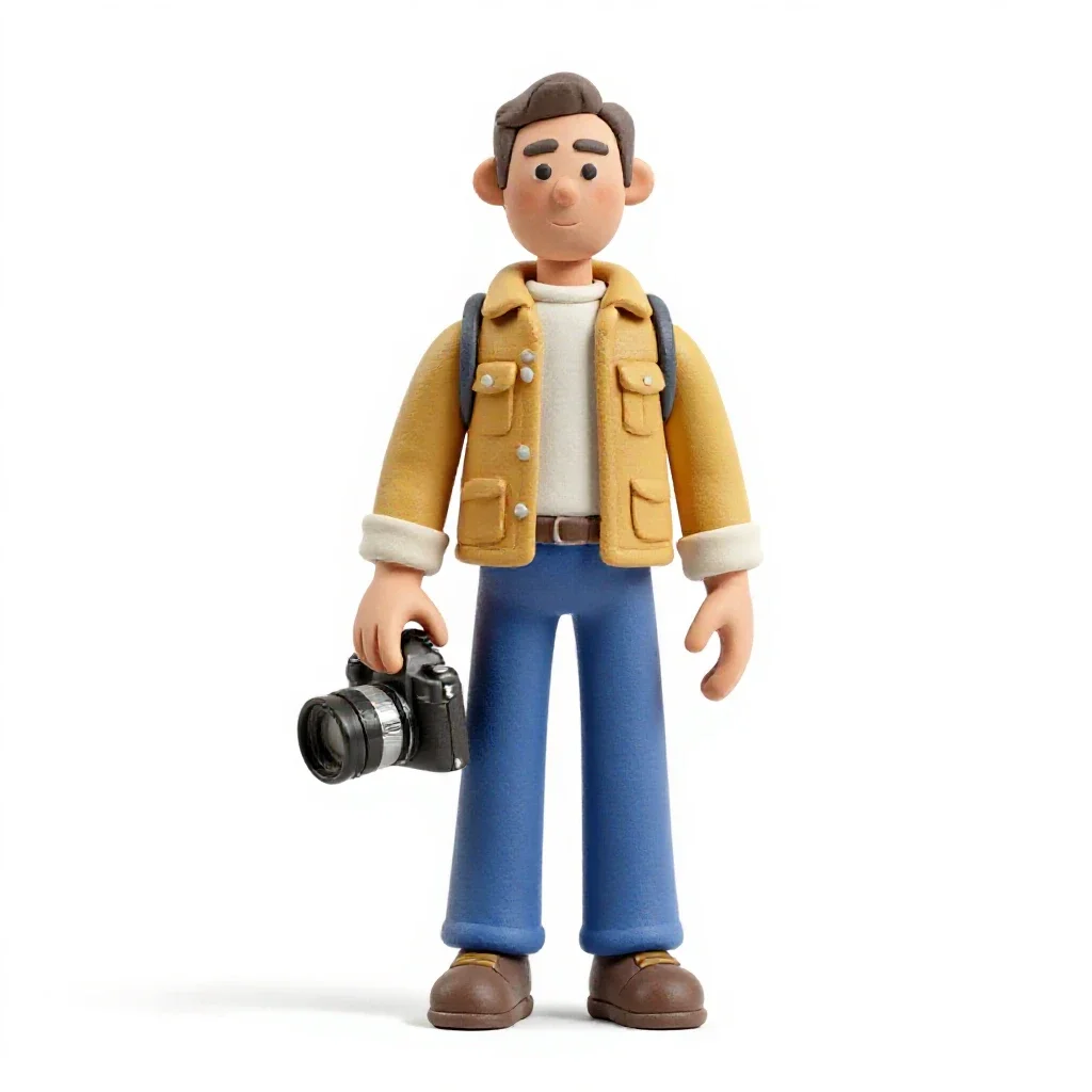 1970s festival photographer isolated on a white background