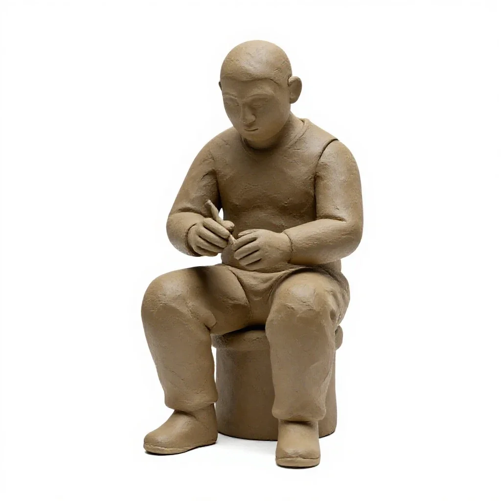 Maori carver at work isolated on a white background