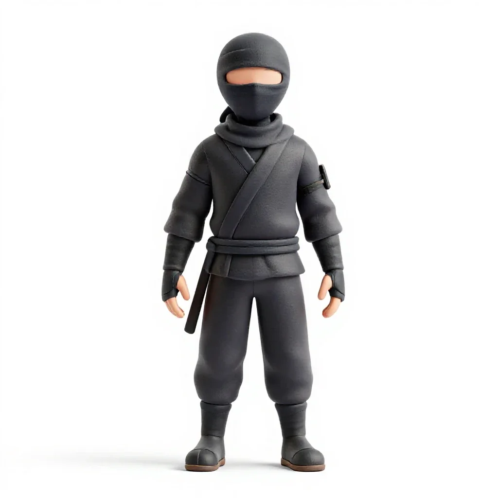 Ninja in dark cloth isolated on a white background