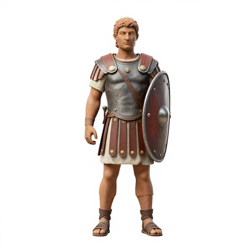Roman legionary with a scutum isolated on a white background