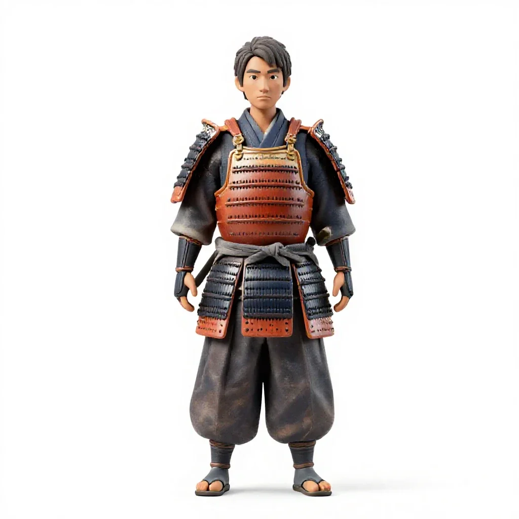 Samurai in lacquered armour isolated on a white background