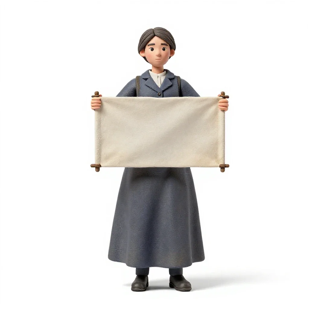 Suffragette with a banner isolated on a white background