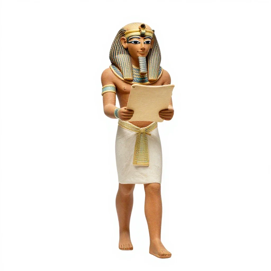 Egyptian scribe with a papyrus isolated on a white background