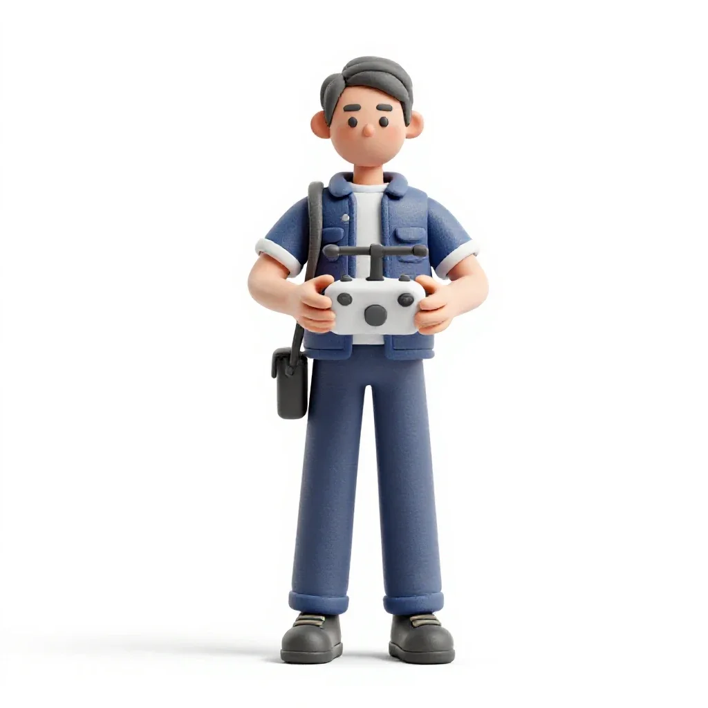 Drone wrangler with a control rig isolated on a white background