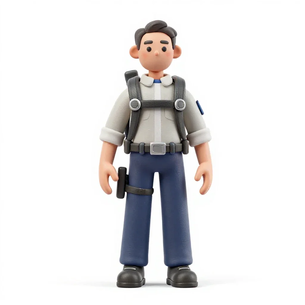 Mech pilot in a flight harness isolated on a white background