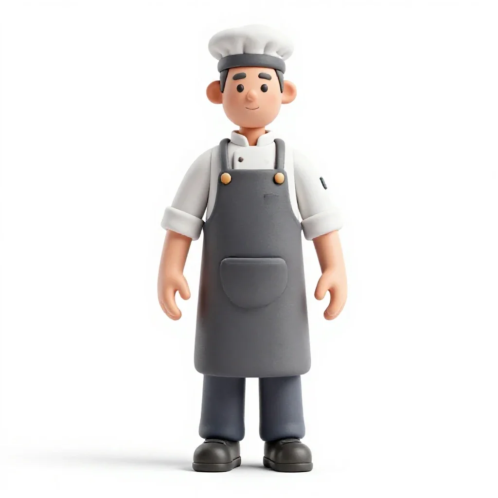 Starship cook in a galley apron isolated on a white background