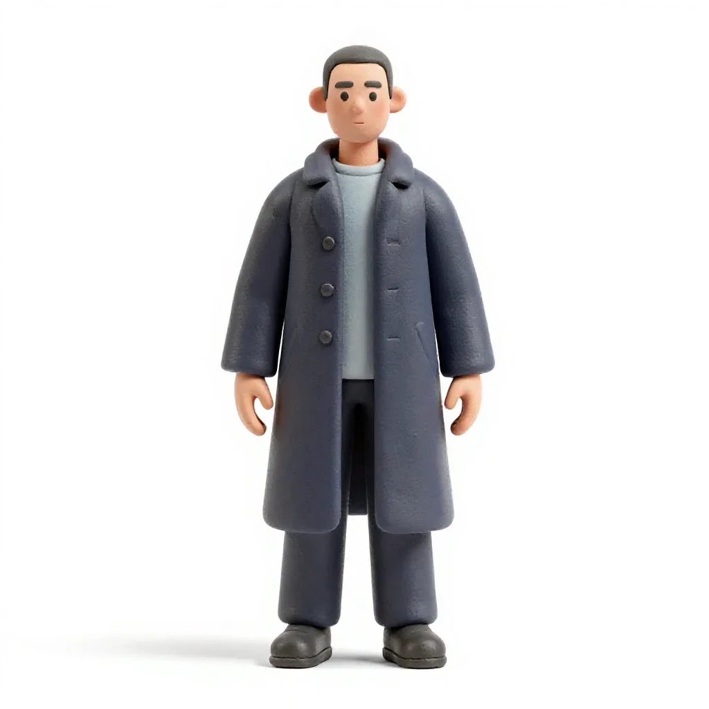 Street samurai in a long coat isolated on a white background