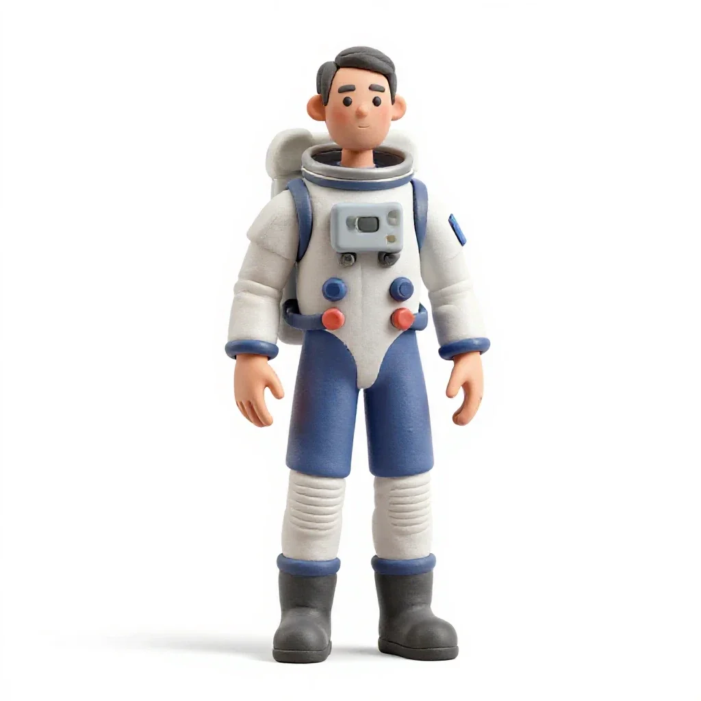 Orbital station engineer in a pressure suit isolated on a white background