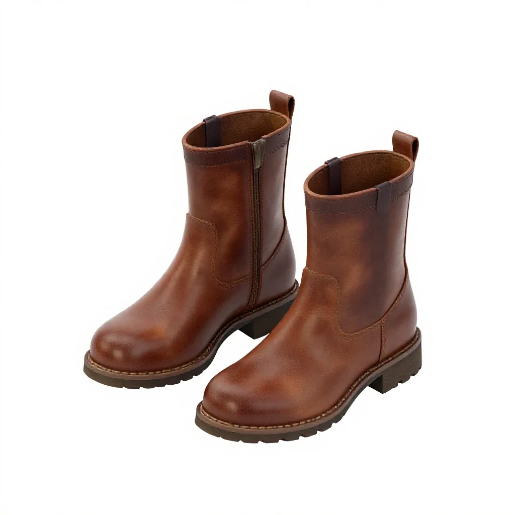 Pair of leather boots isolated on a white background