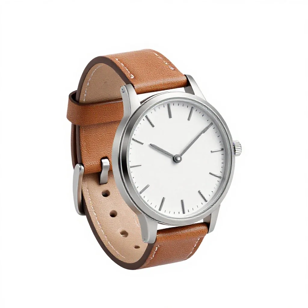 Wristwatch with a leather strap isolated on a white background