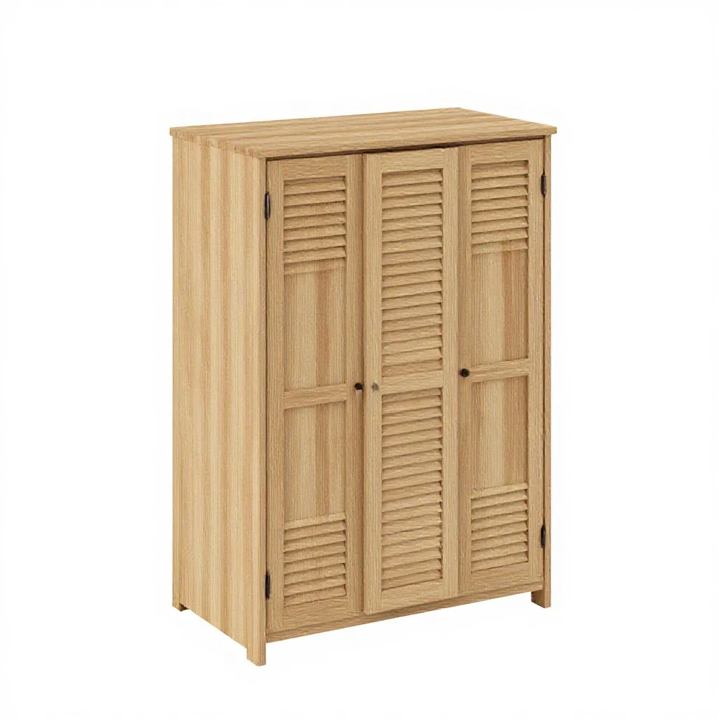 Wardrobe with louvred doors isolated on a white background