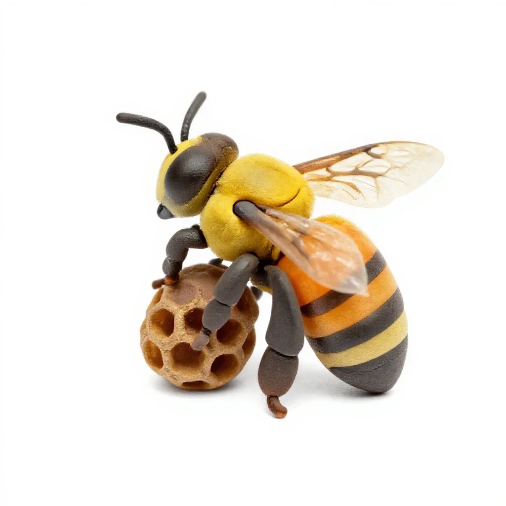 Honeybee on a comb isolated on a white background