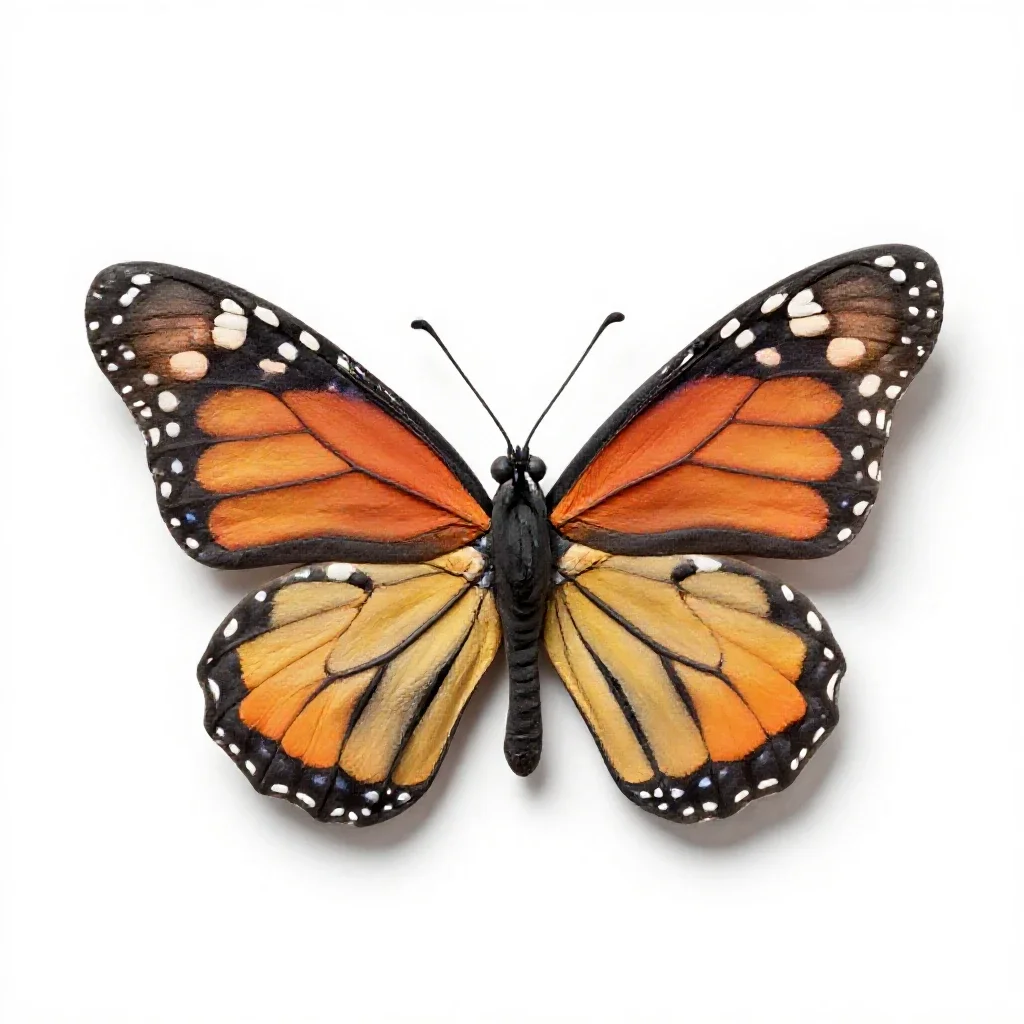 Monarch butterfly with open wings isolated on a white background