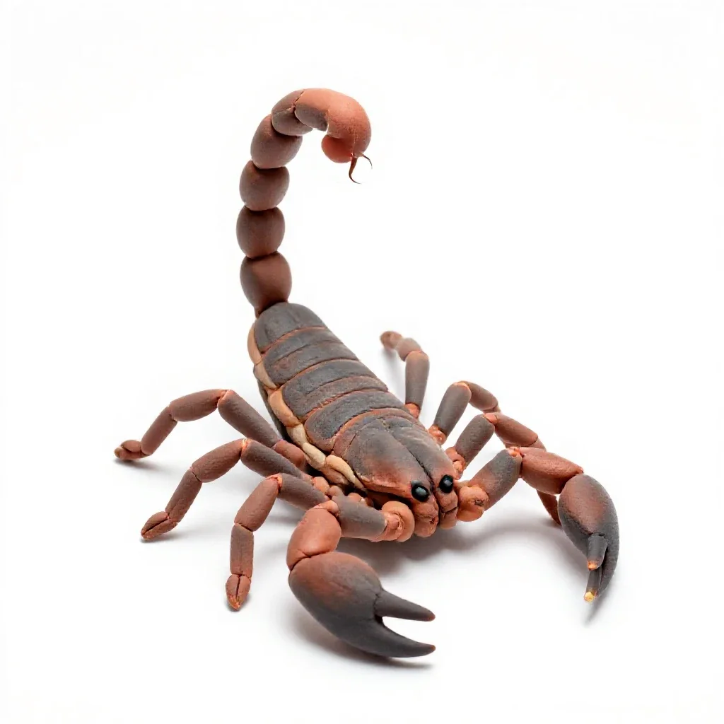 Scorpion with its tail raised isolated on a white background