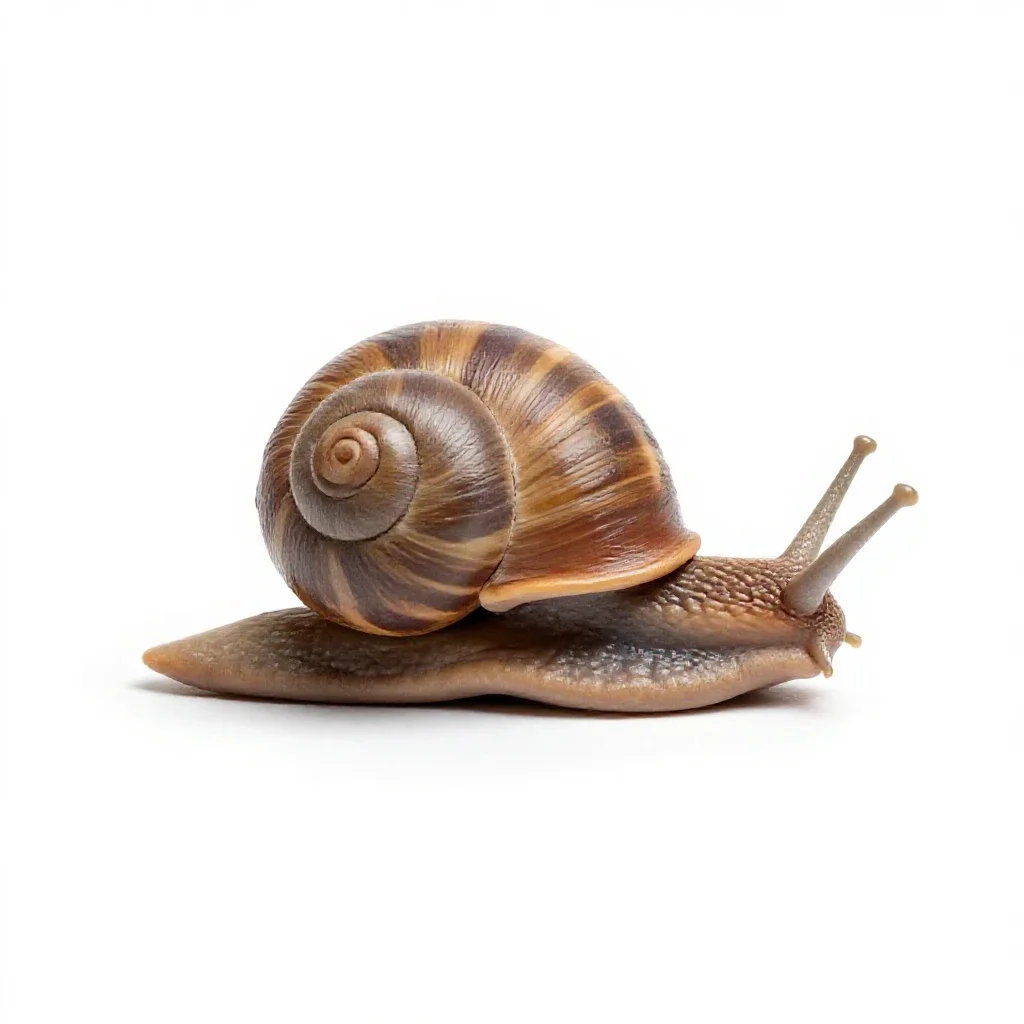 Snail on a wet stem isolated on a white background